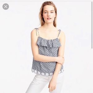 J.CREW gingham print scallop hem tank top NWT